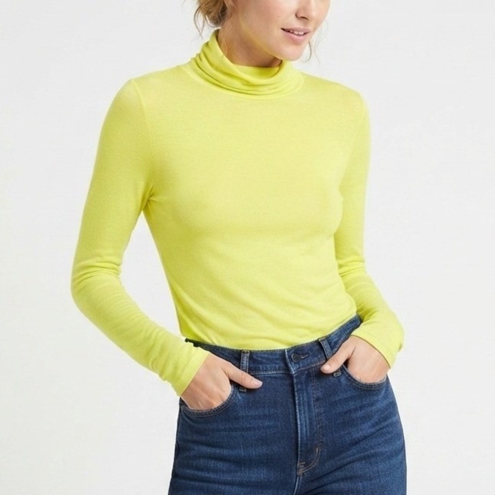 Splendid Pima Cotton Modal Long Sleeve Turtleneck Top Neon Yellow Large